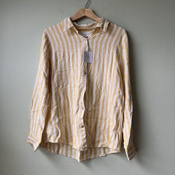 Striped Yellow & White Long Sleeve Button-Up Shirt Sigrid‎ Olsen Womens L - Picture 1 of 3